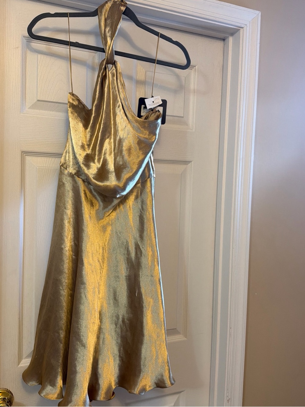 Ralph Lauren Gold Metallic Silk Halter Evening Gown Sz10, Retail 4998